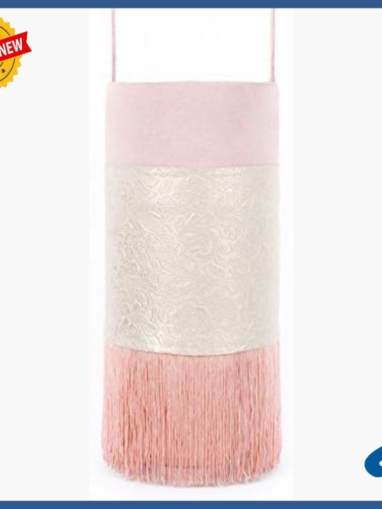 Leather Crossbody Bag With Fringes, Cylinder Shape, Shoulder Strap